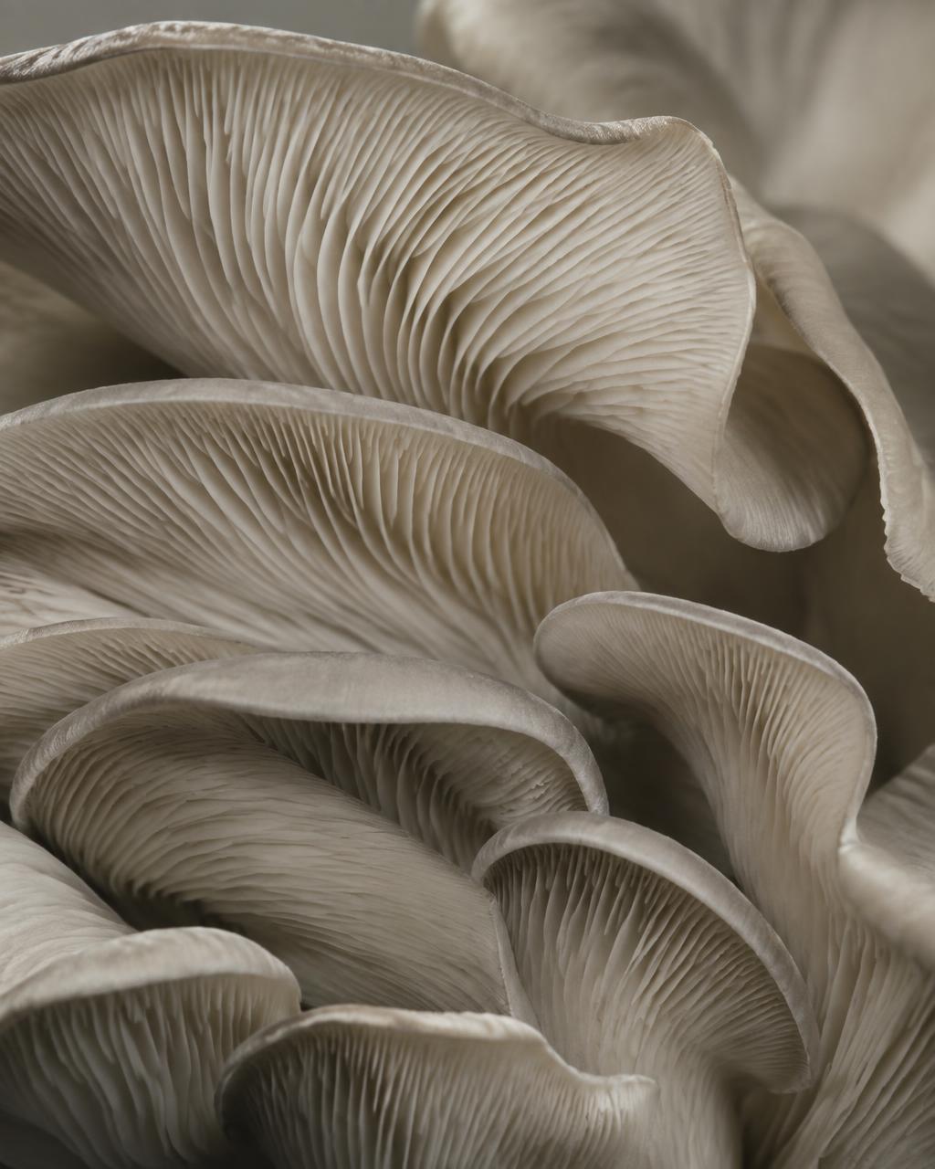 Layered natural mushroom forms photographed as an organic sculpture